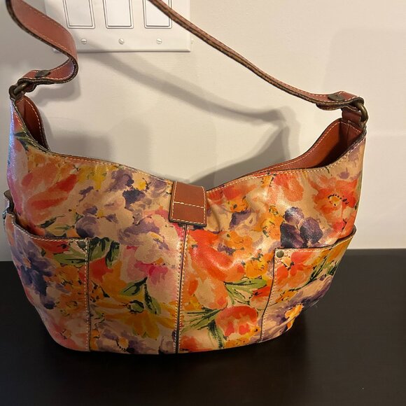 PATRICIA NASH Multi-Color Floral Print Italian Leather Shoulder Handbag - Picture 3 of 10